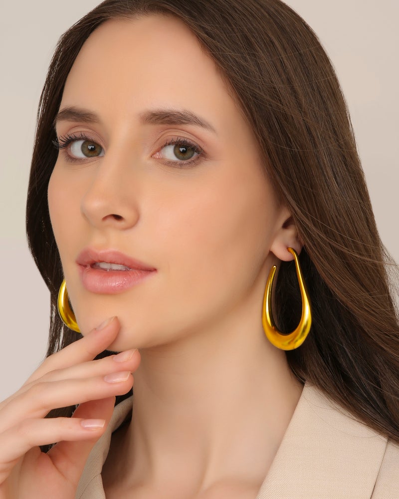 TAAHIRA 18K Gold Plated Long Hoop Earrings - Image 4